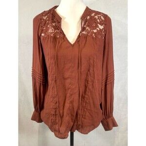 Ro & De long sleeve rust color pintuck pleated lace detail peasant top size XS